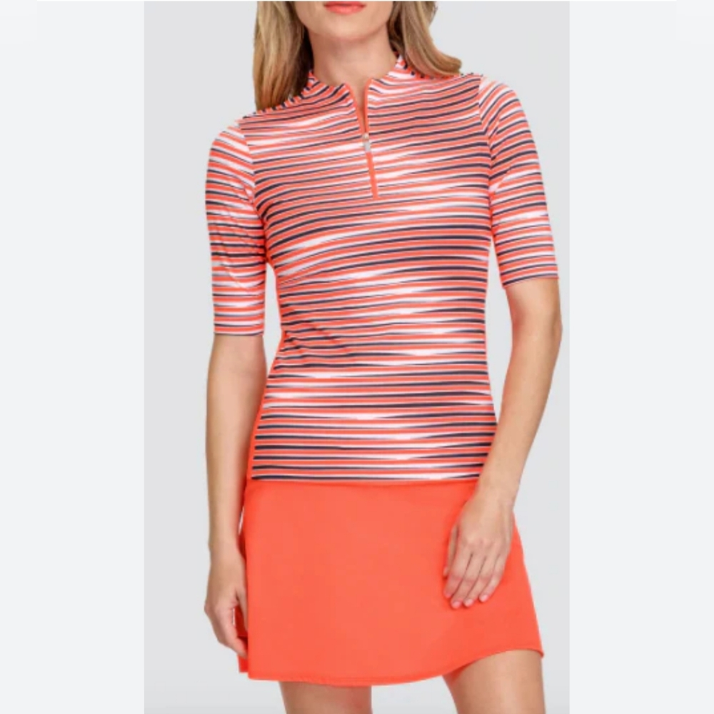 NWT TAIL Striped Neon Orange White and Black Women's Golf Polo Size XXL